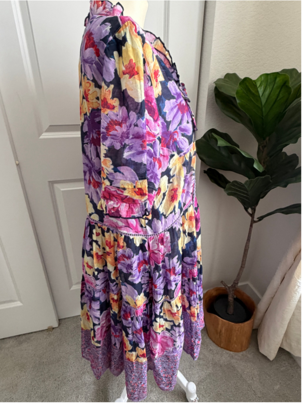 Sundance Fields of Beauty Floral Tiered Mini Dress Purple Boho Medium - Picture 6 of 11